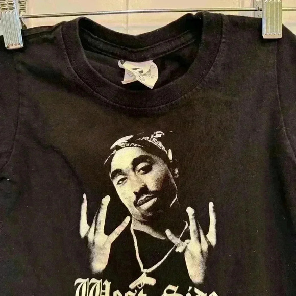 🌈 6/$60, Playertex, Tupac Shakur, Westside, Black, White T-shirt, XS - Picture 3 of 4
